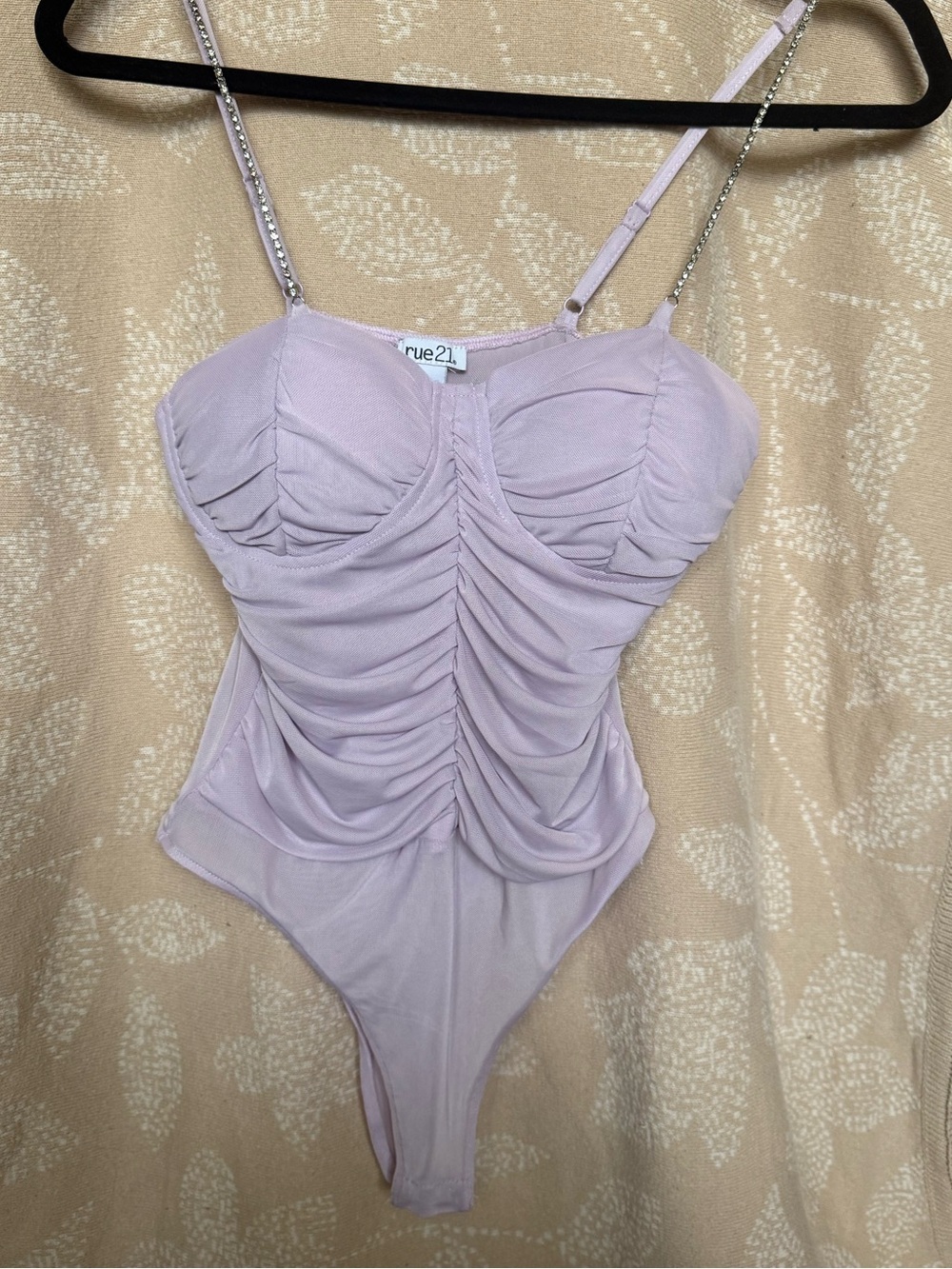 Rue21 Lilac Ruched Bodysuit with Chain Straps
